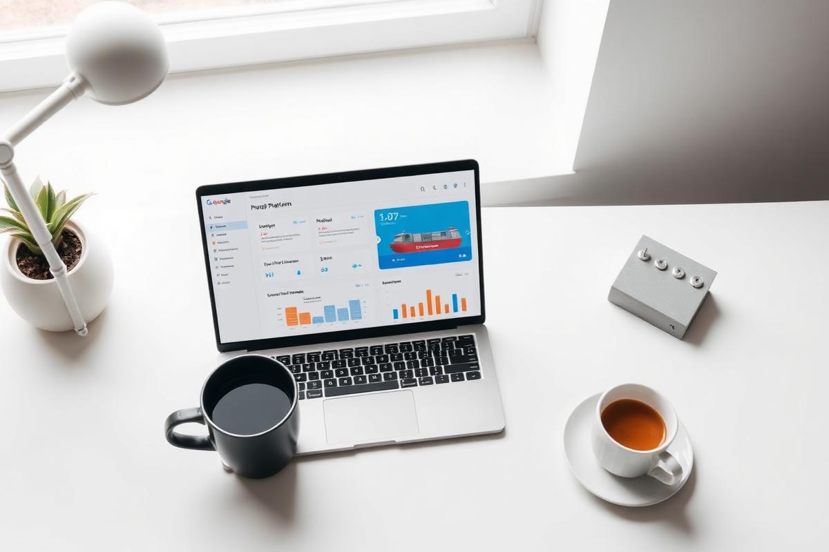 Laptop med fragtplatform dashboard